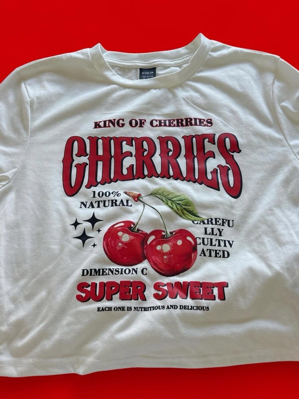 Shein White "Cherries" Graphic Tee - Red Print